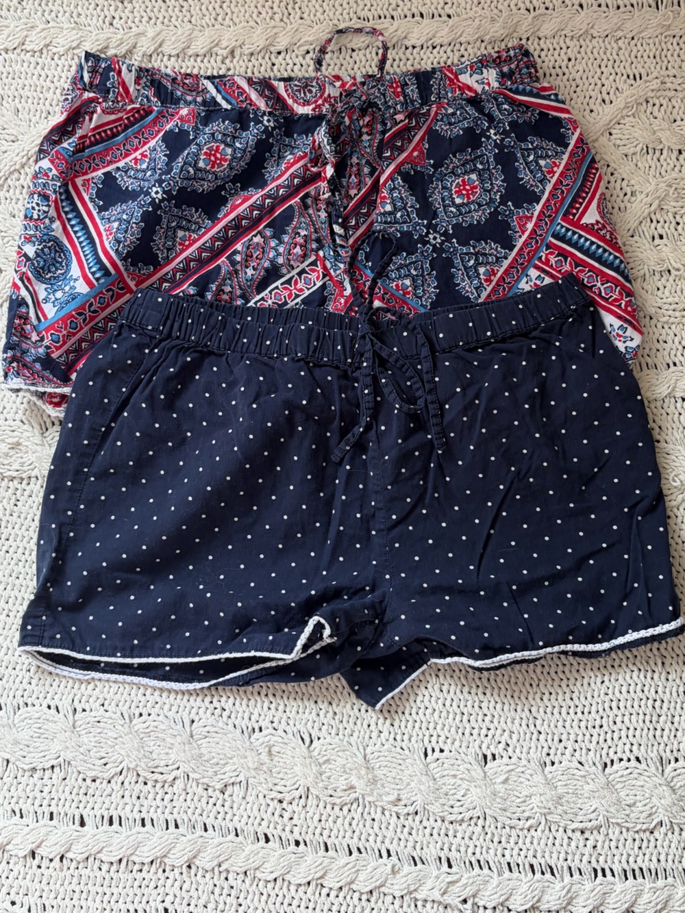Navy Polka Dot and Paisley Print Women’s Shorts